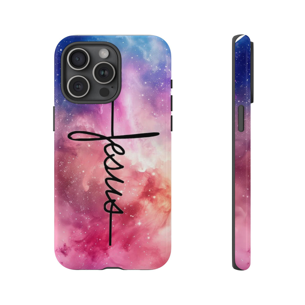 Jesus Cross Phone Case — Galaxy Pink Gradient Christian iPhone Cover