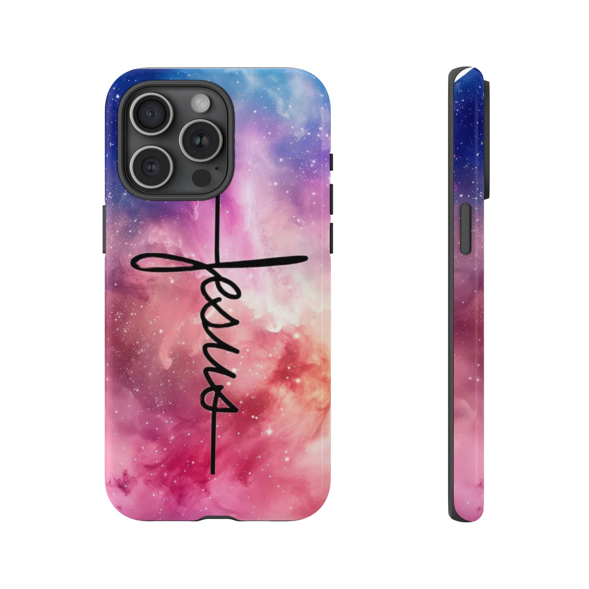 Jesus Cross Phone Case — Galaxy Pink Gradient Christian iPhone Cover