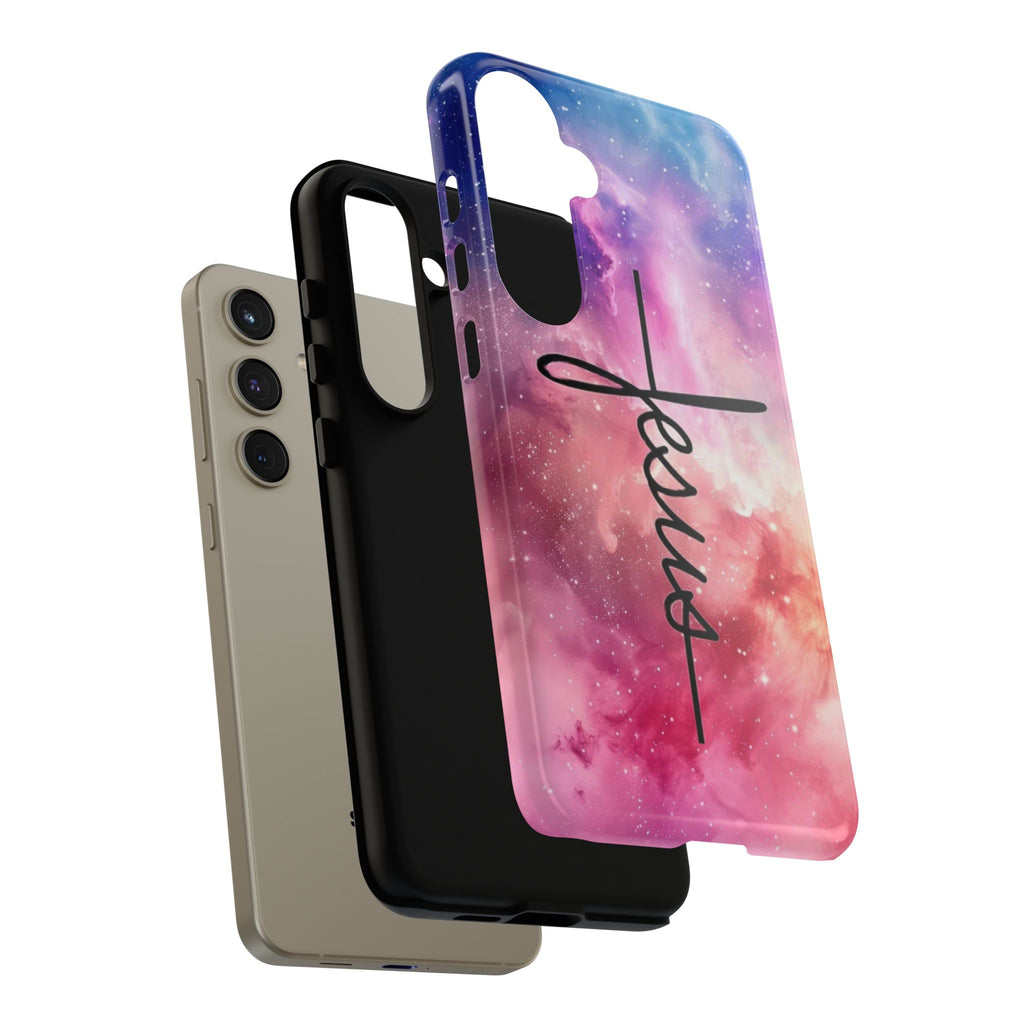 Jesus Cross Phone Case — Galaxy Pink Gradient Christian iPhone Cover