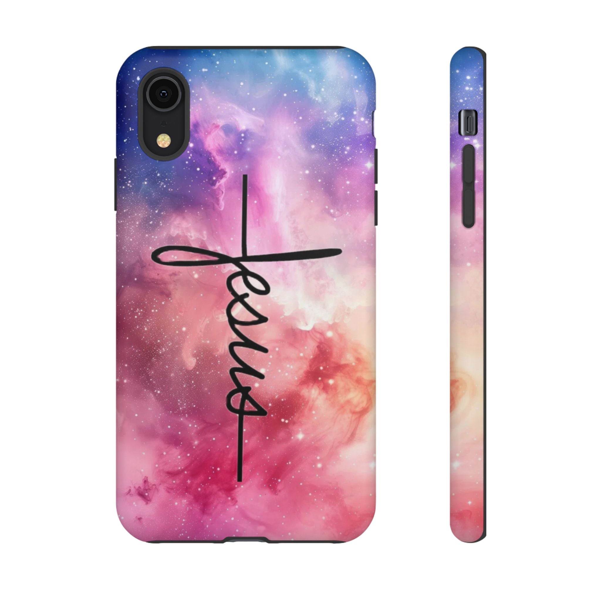 Jesus Cross Phone Case — Galaxy Pink Gradient Christian iPhone Cover