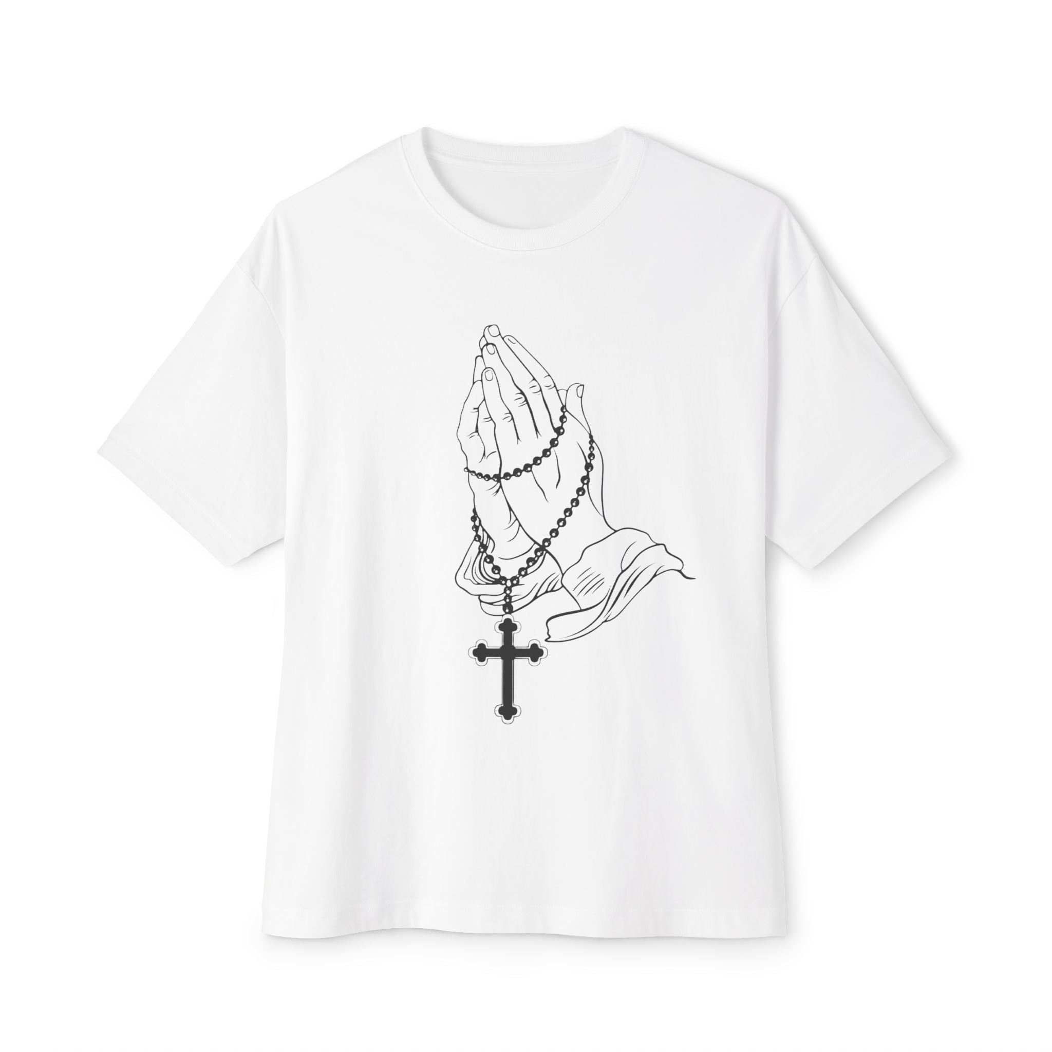 Praying Hands Rosary T‑Shirt — Oversized Boxy Tee