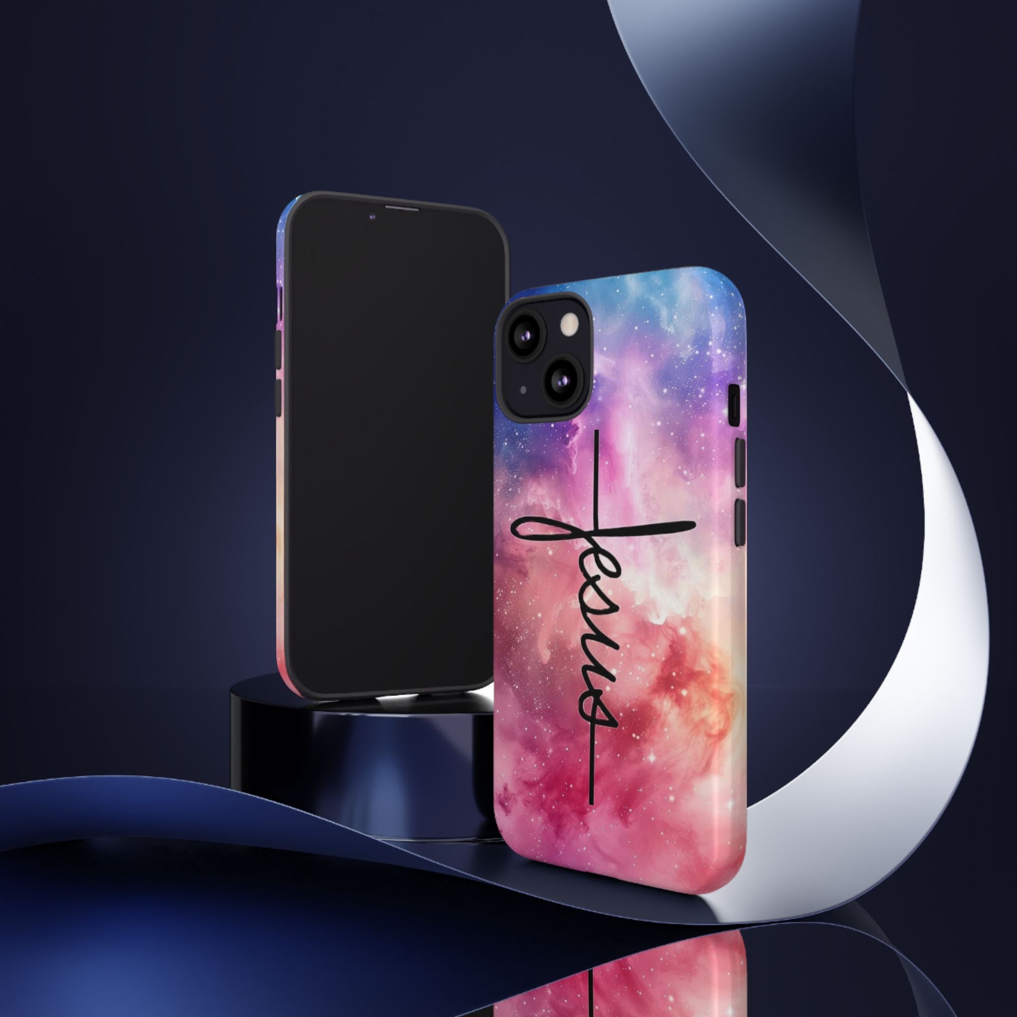Jesus Cross Phone Case — Galaxy Pink Gradient Christian iPhone Cover