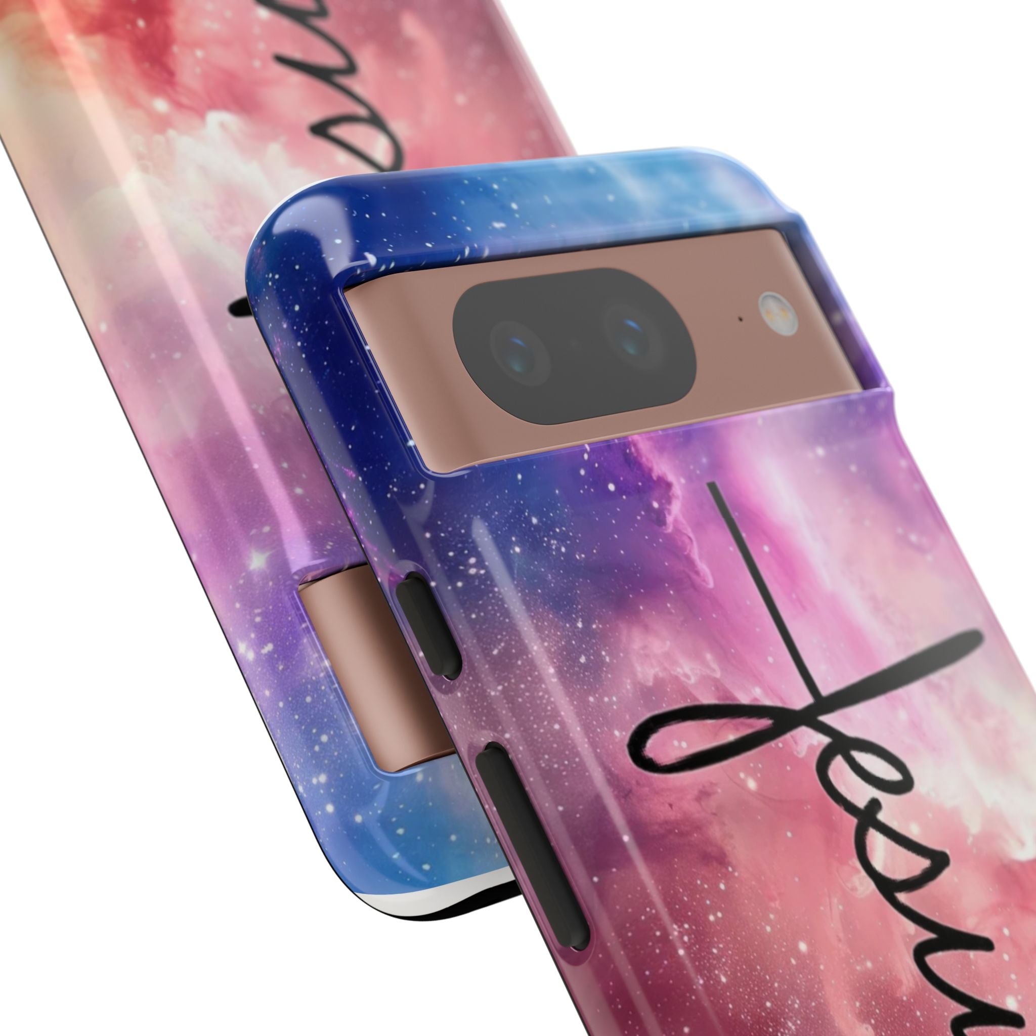 Jesus Cross Phone Case — Galaxy Pink Gradient Christian iPhone Cover