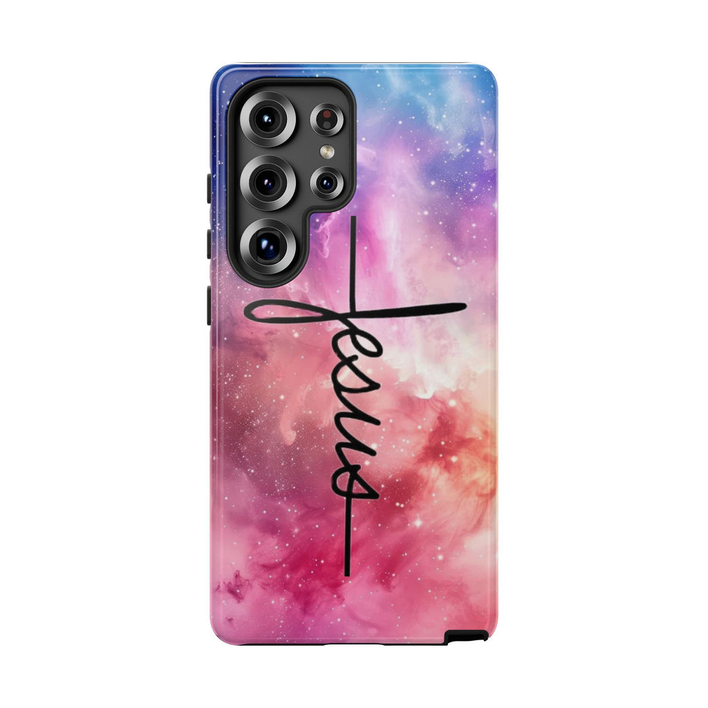 Jesus Cross Phone Case — Galaxy Pink Gradient Christian iPhone Cover