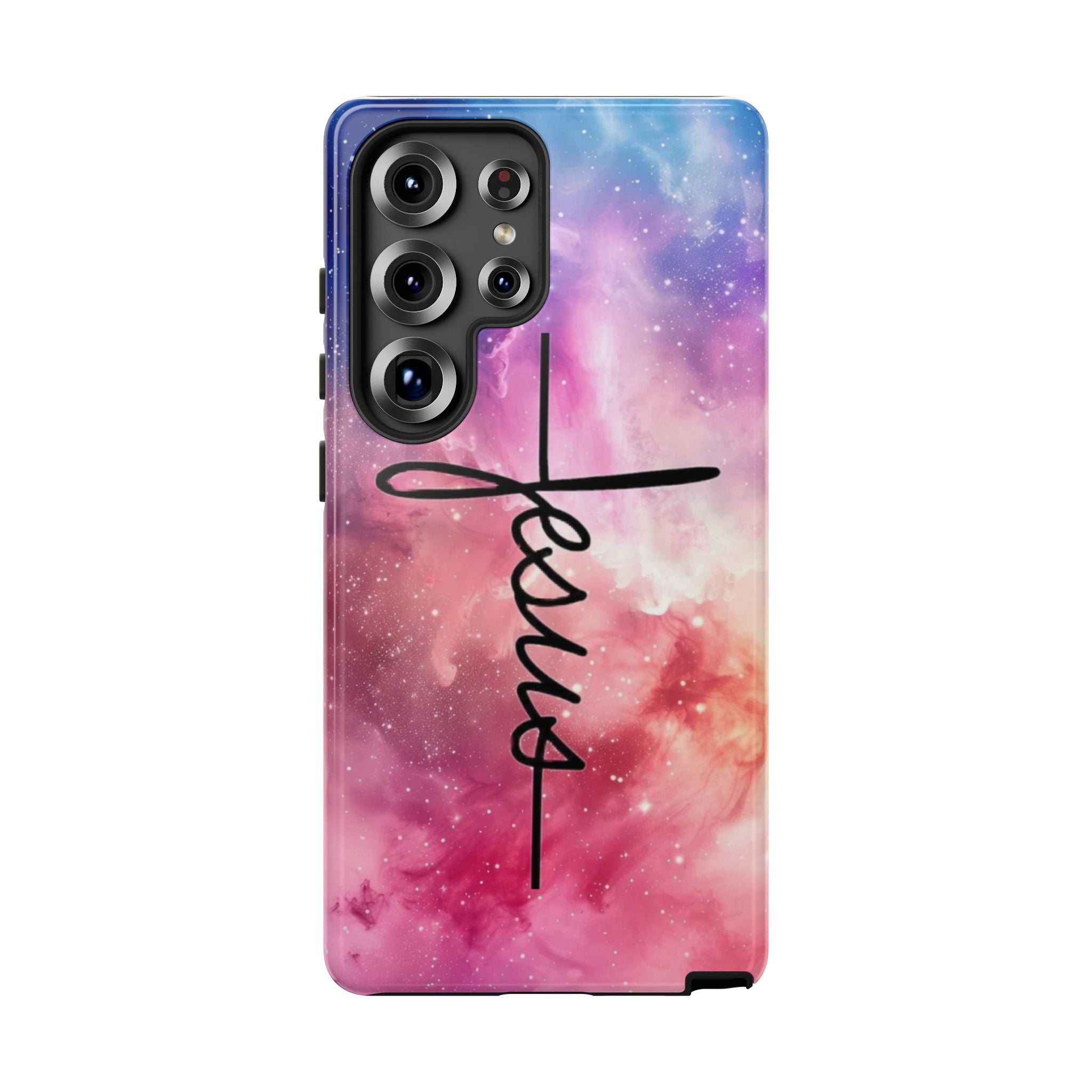 Jesus Cross Phone Case — Galaxy Pink Gradient Christian iPhone Cover