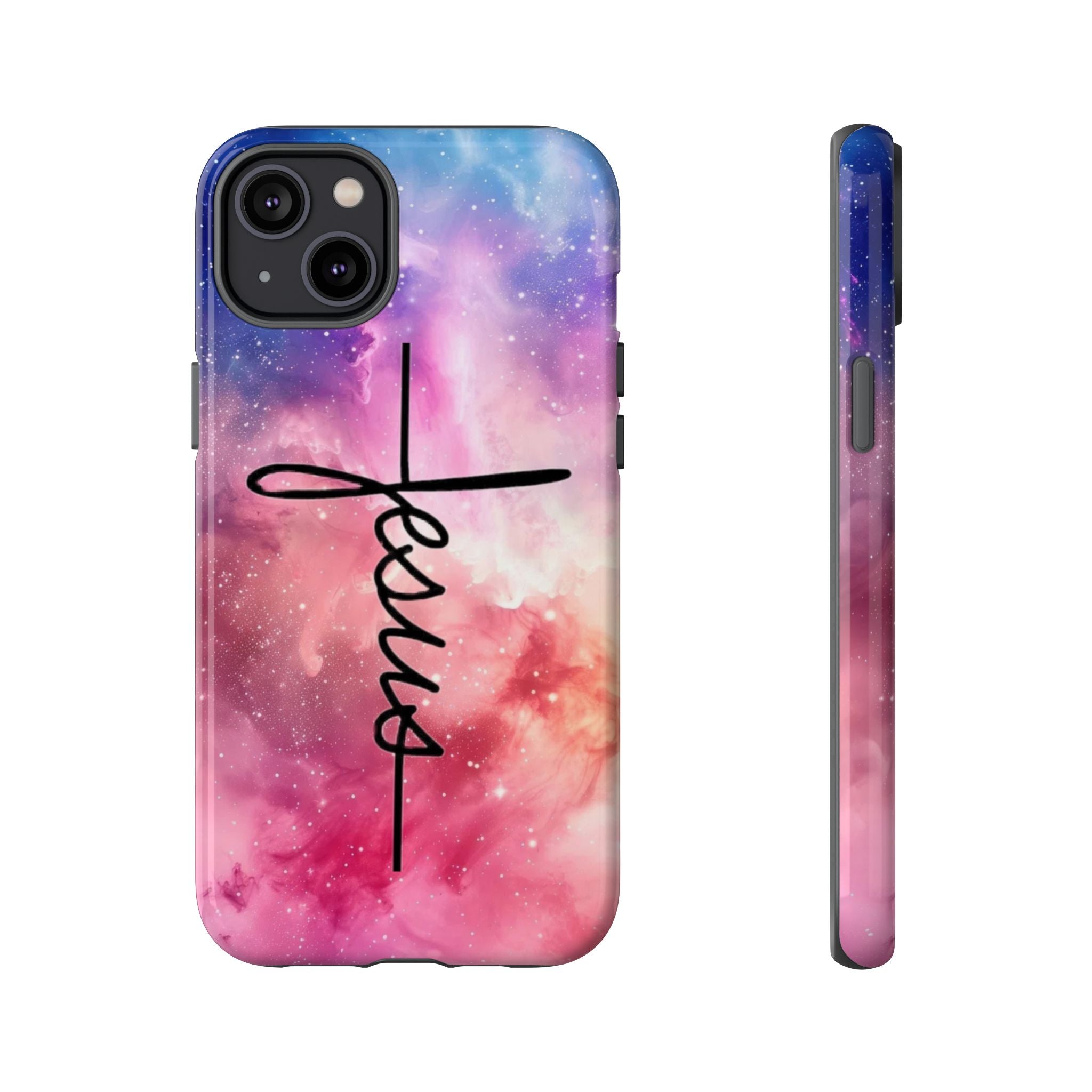 Jesus Cross Phone Case — Galaxy Pink Gradient Christian iPhone Cover