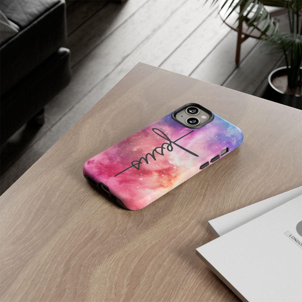 Jesus Cross Phone Case — Galaxy Pink Gradient Christian iPhone Cover