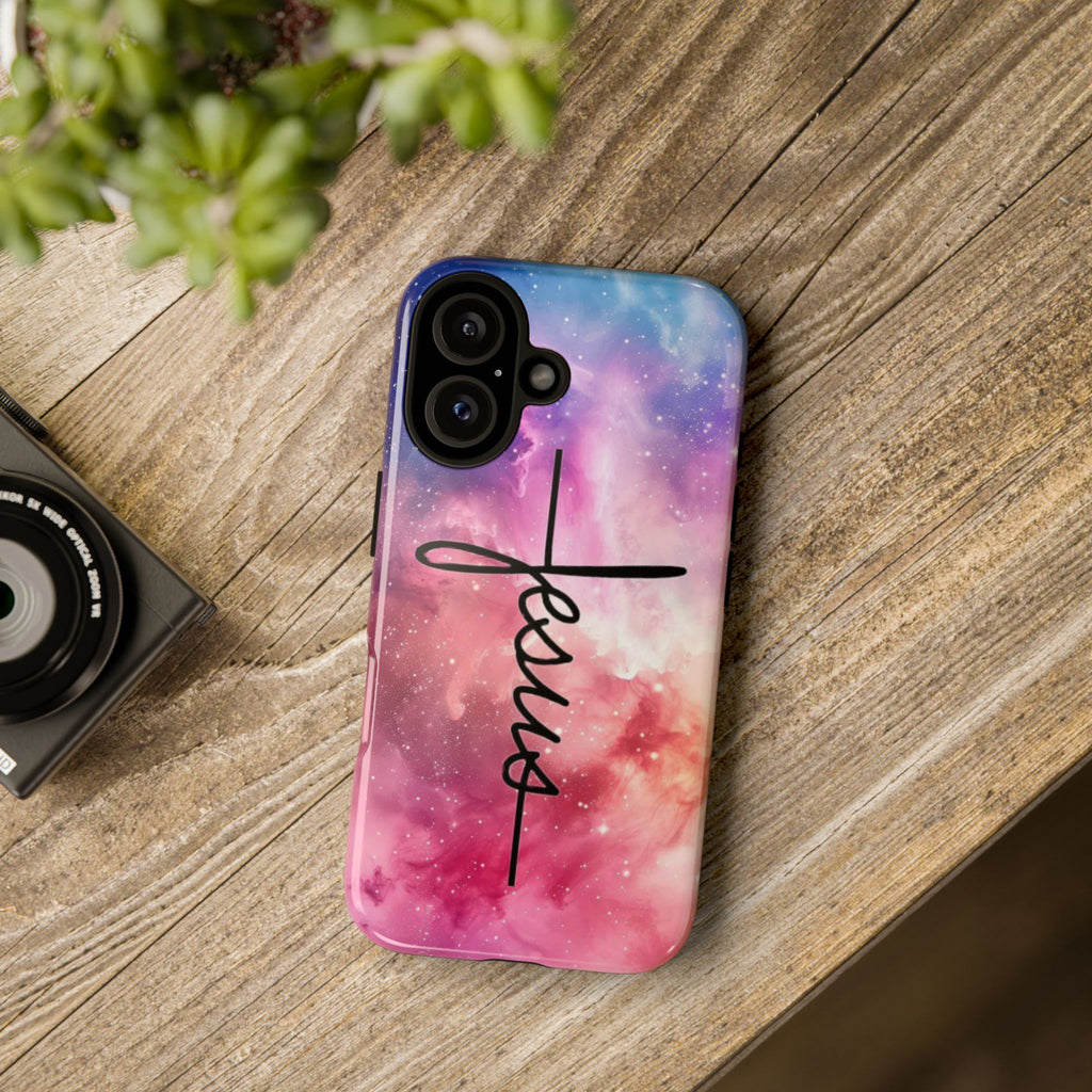 Jesus Cross Phone Case — Galaxy Pink Gradient Christian iPhone Cover