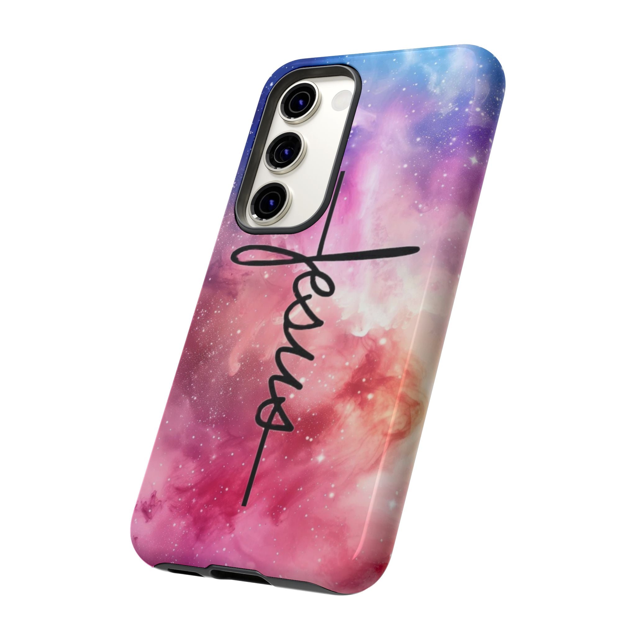Jesus Cross Phone Case — Galaxy Pink Gradient Christian iPhone Cover