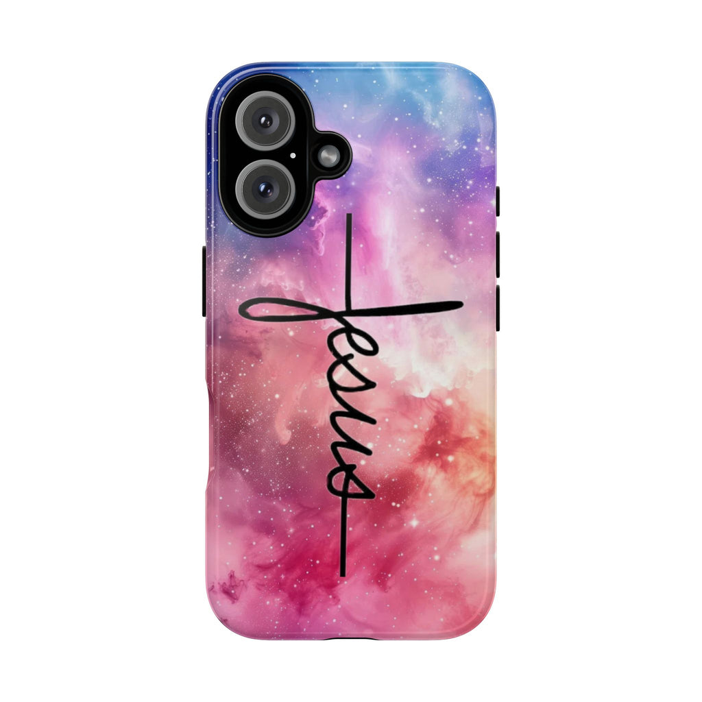 Jesus Cross Phone Case — Galaxy Pink Gradient Christian iPhone Cover