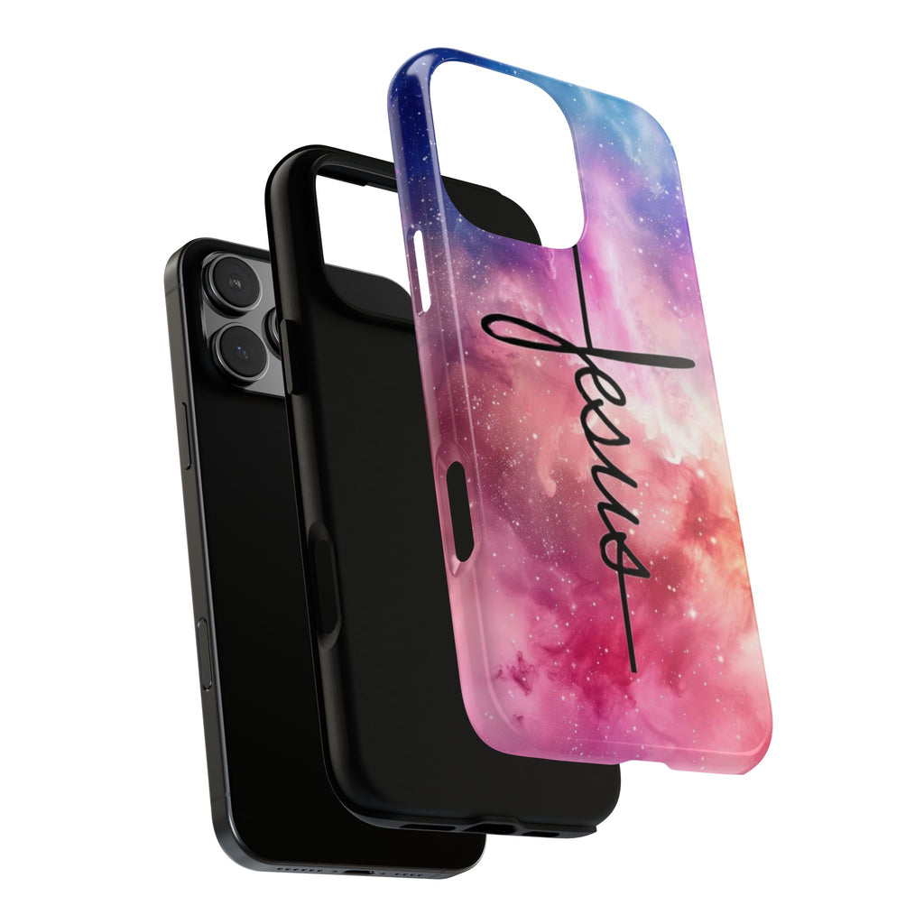 Jesus Cross Phone Case — Galaxy Pink Gradient Christian iPhone Cover
