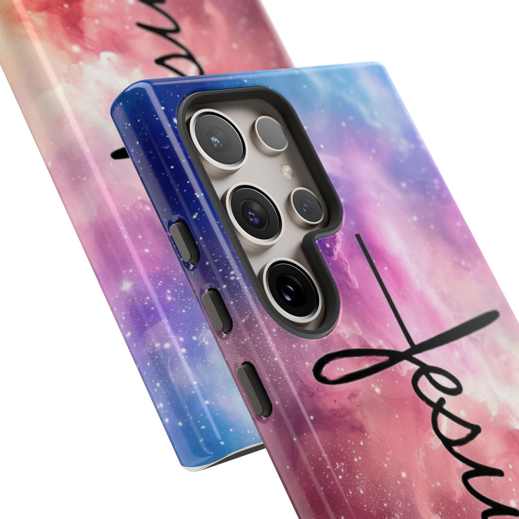 Jesus Cross Phone Case — Galaxy Pink Gradient Christian iPhone Cover