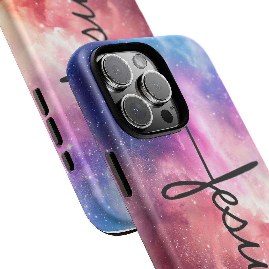 Jesus Cross Phone Case — Galaxy Pink Gradient Christian iPhone Cover