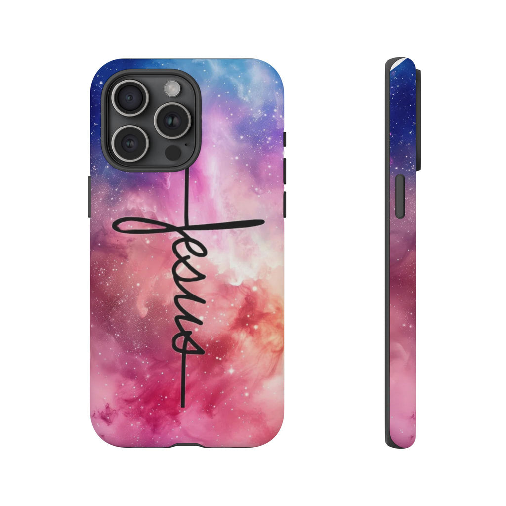 Jesus Cross Phone Case — Galaxy Pink Gradient Christian iPhone Cover