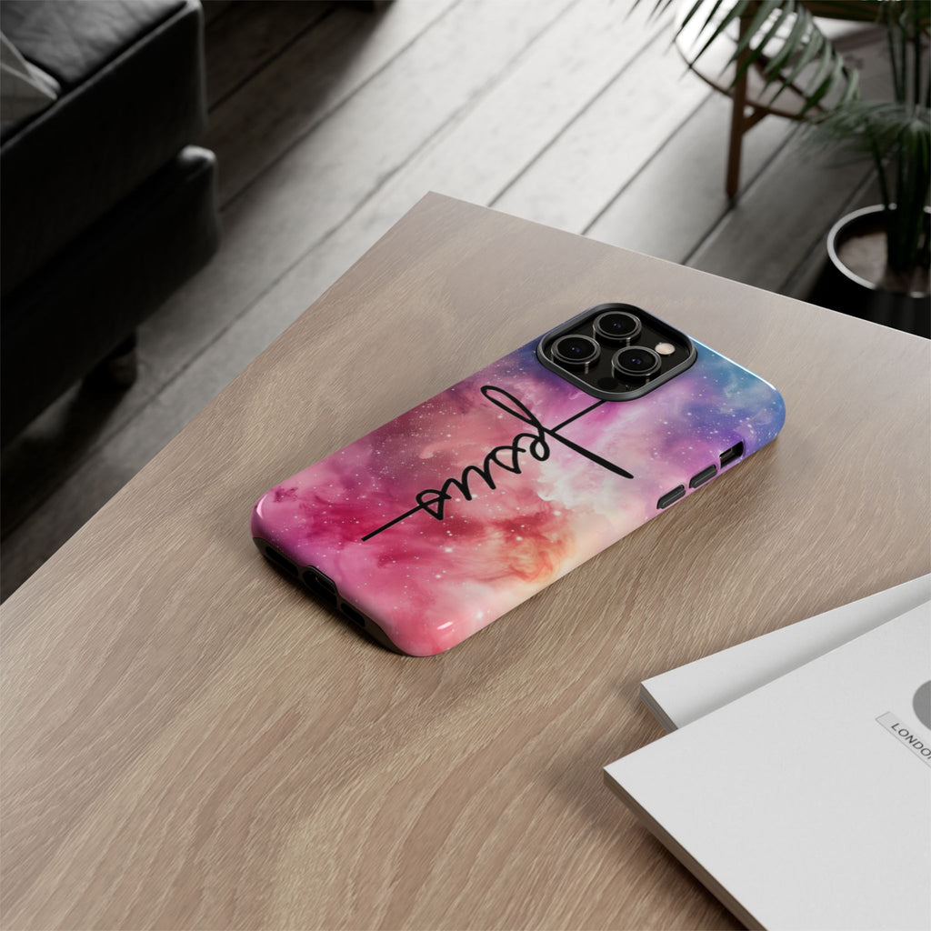 Jesus Cross Phone Case — Galaxy Pink Gradient Christian iPhone Cover