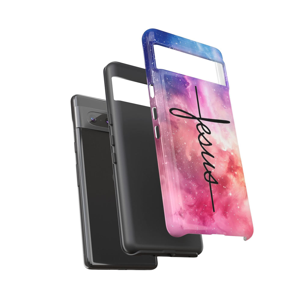 Jesus Cross Phone Case — Galaxy Pink Gradient Christian iPhone Cover