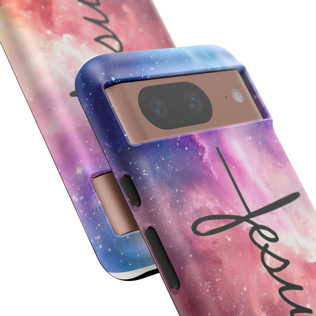 Jesus Cross Phone Case — Galaxy Pink Gradient Christian iPhone Cover