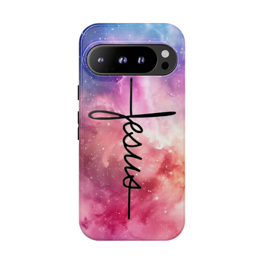 Jesus Cross Phone Case — Galaxy Pink Gradient Christian iPhone Cover