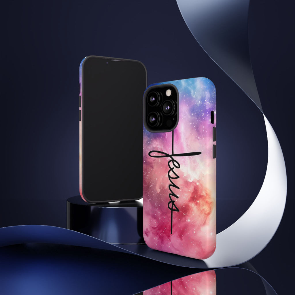 Jesus Cross Phone Case — Galaxy Pink Gradient Christian iPhone Cover
