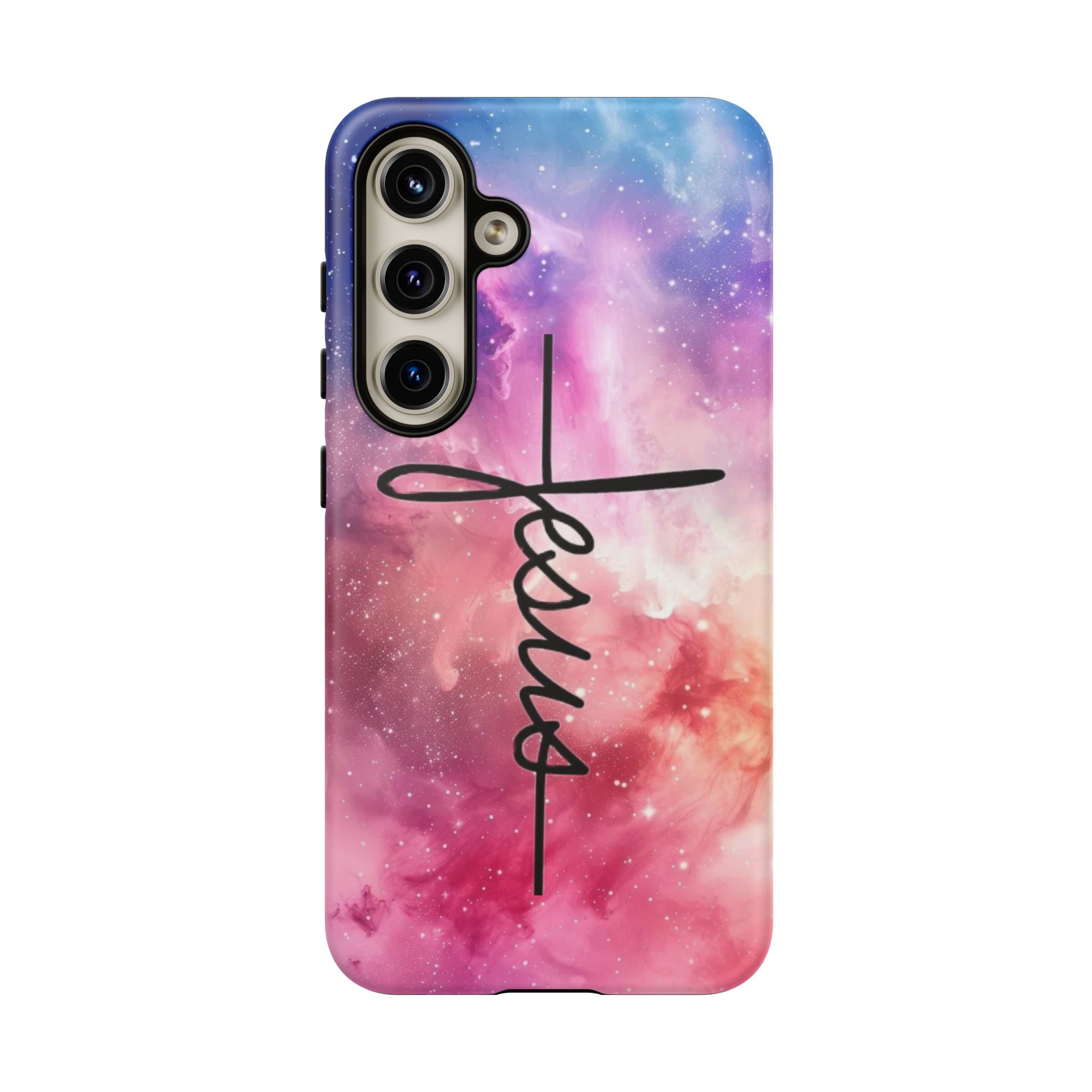 Jesus Cross Phone Case — Galaxy Pink Gradient Christian iPhone Cover