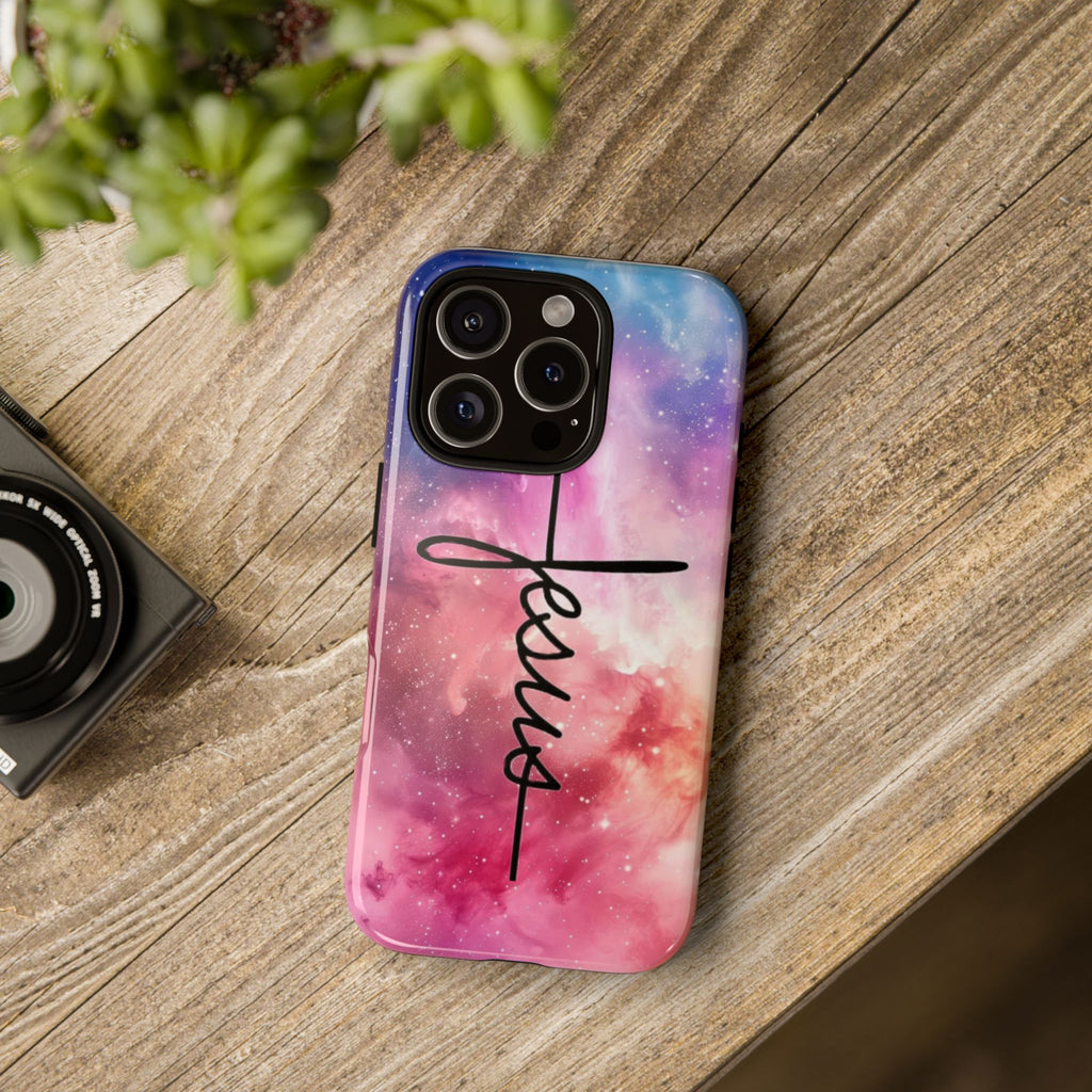 Jesus Cross Phone Case — Galaxy Pink Gradient Christian iPhone Cover