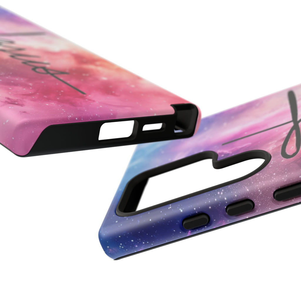 Jesus Cross Phone Case — Galaxy Pink Gradient Christian iPhone Cover