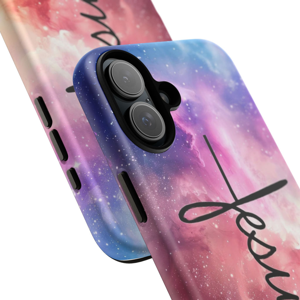 Jesus Cross Phone Case — Galaxy Pink Gradient Christian iPhone Cover