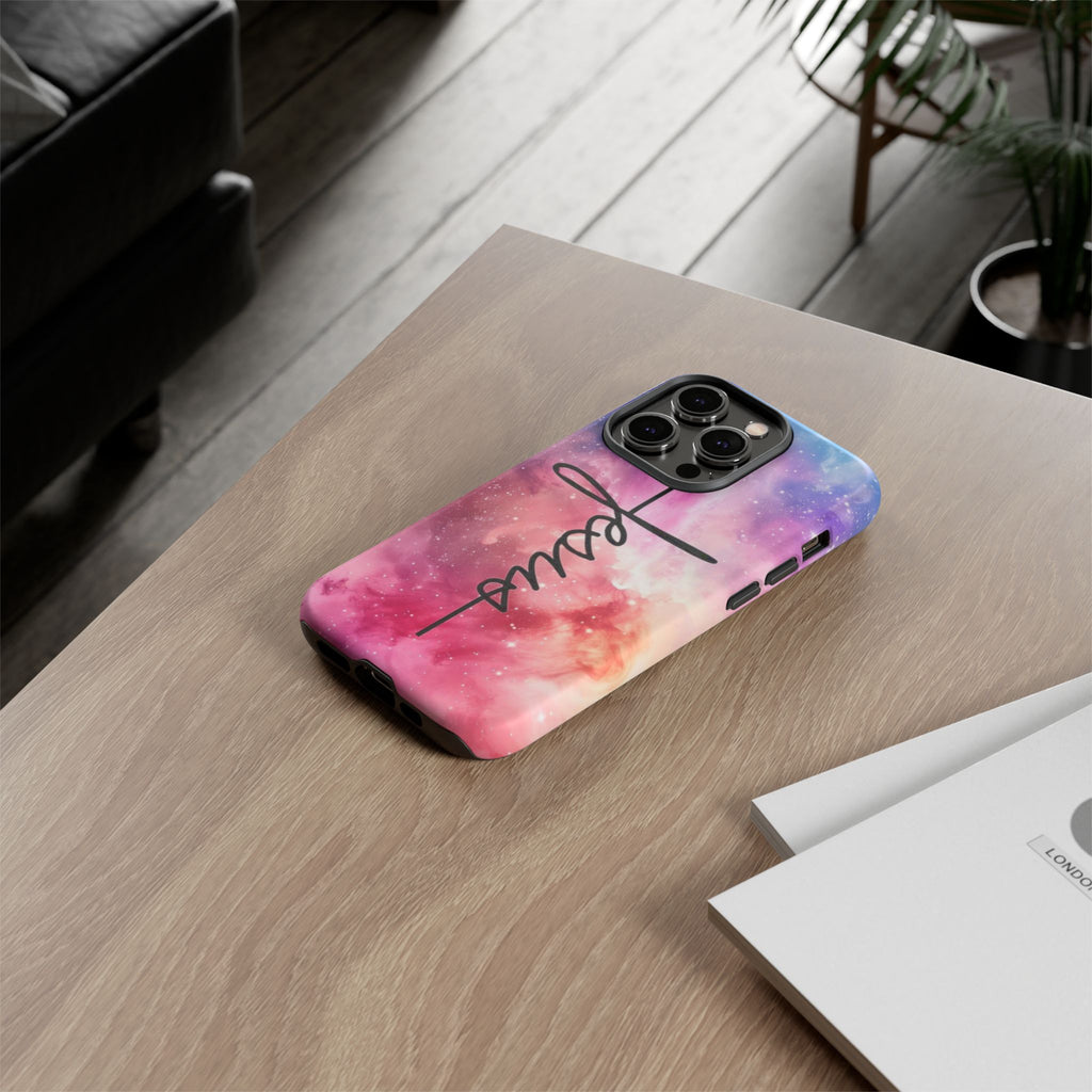 Jesus Cross Phone Case — Galaxy Pink Gradient Christian iPhone Cover