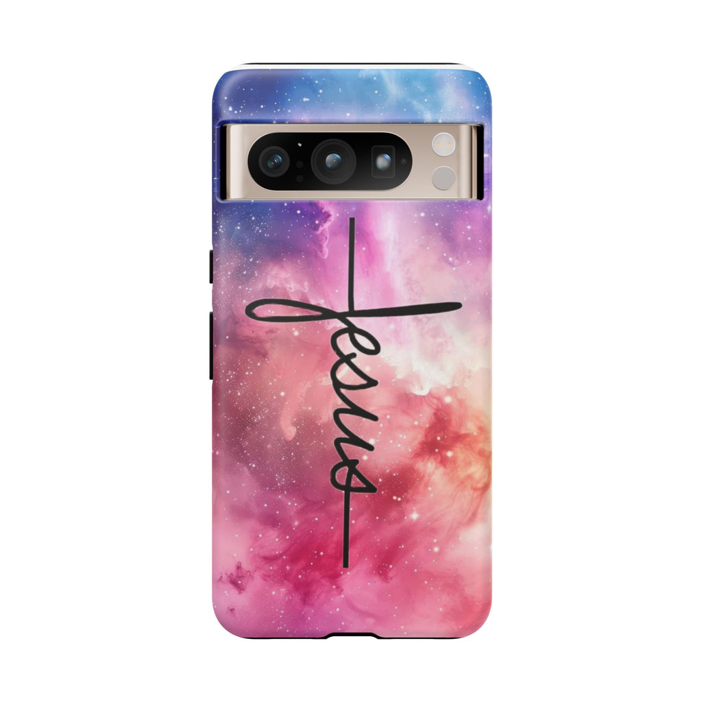 Jesus Cross Phone Case — Galaxy Pink Gradient Christian iPhone Cover