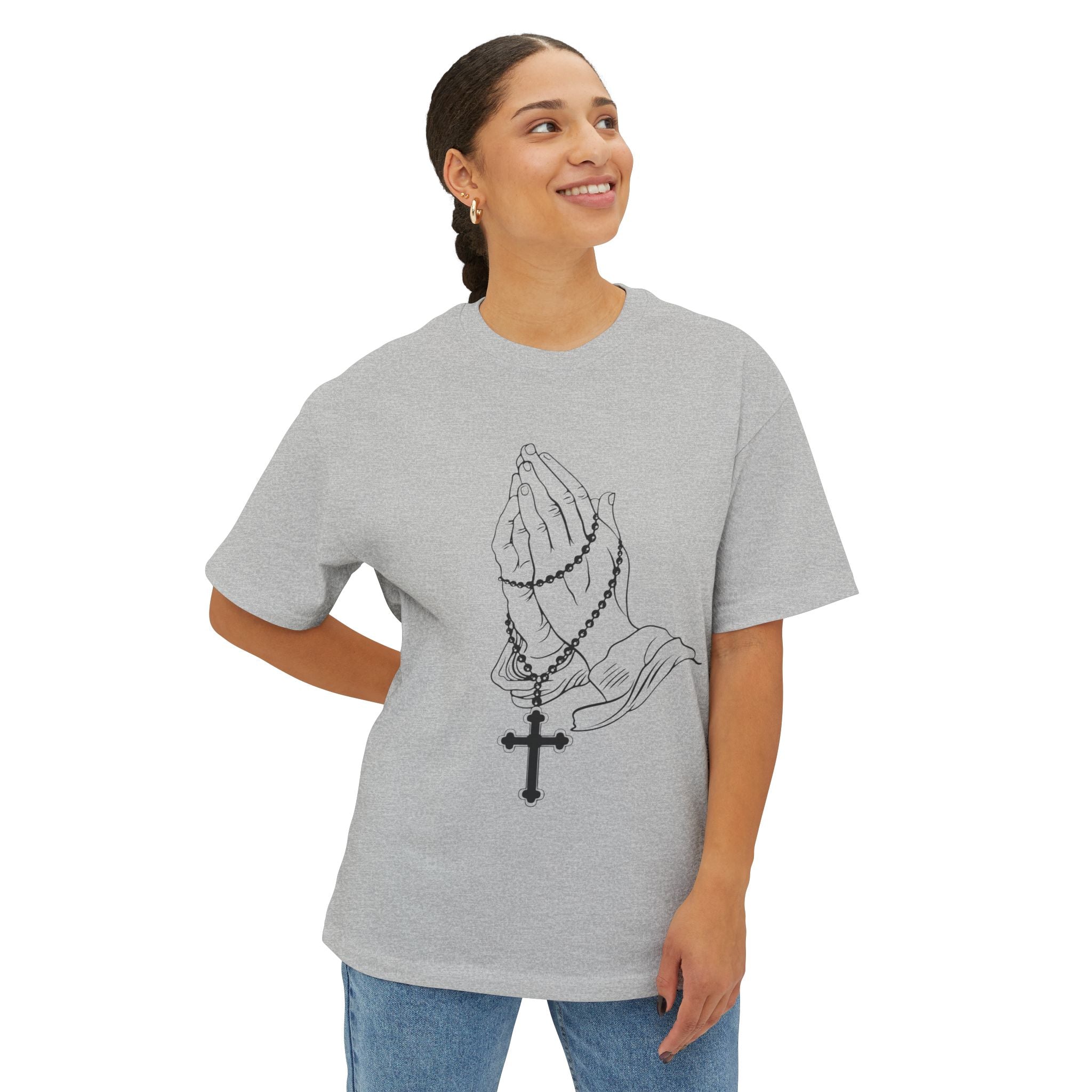 Praying Hands Rosary T‑Shirt — Oversized Boxy Tee