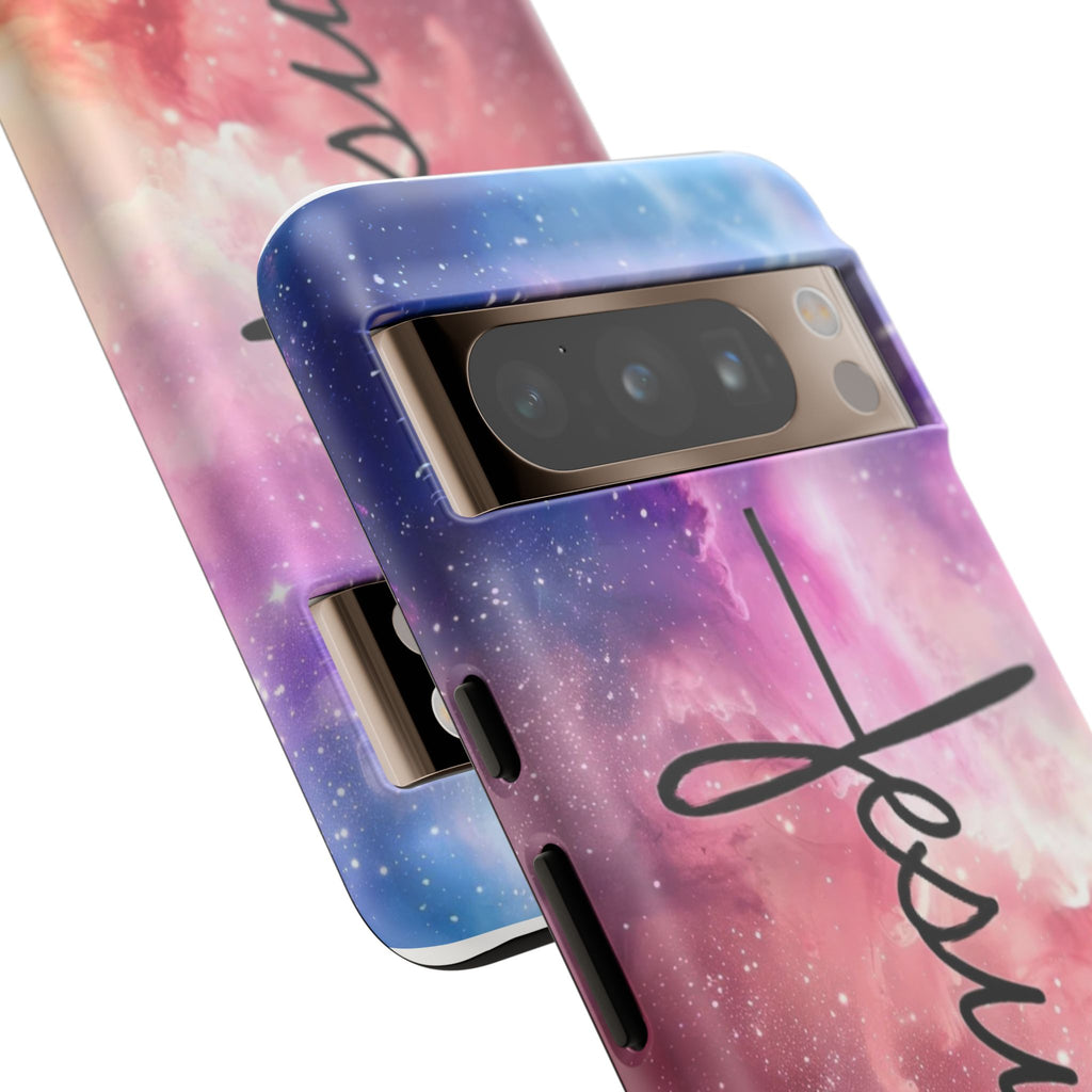 Jesus Cross Phone Case — Galaxy Pink Gradient Christian iPhone Cover