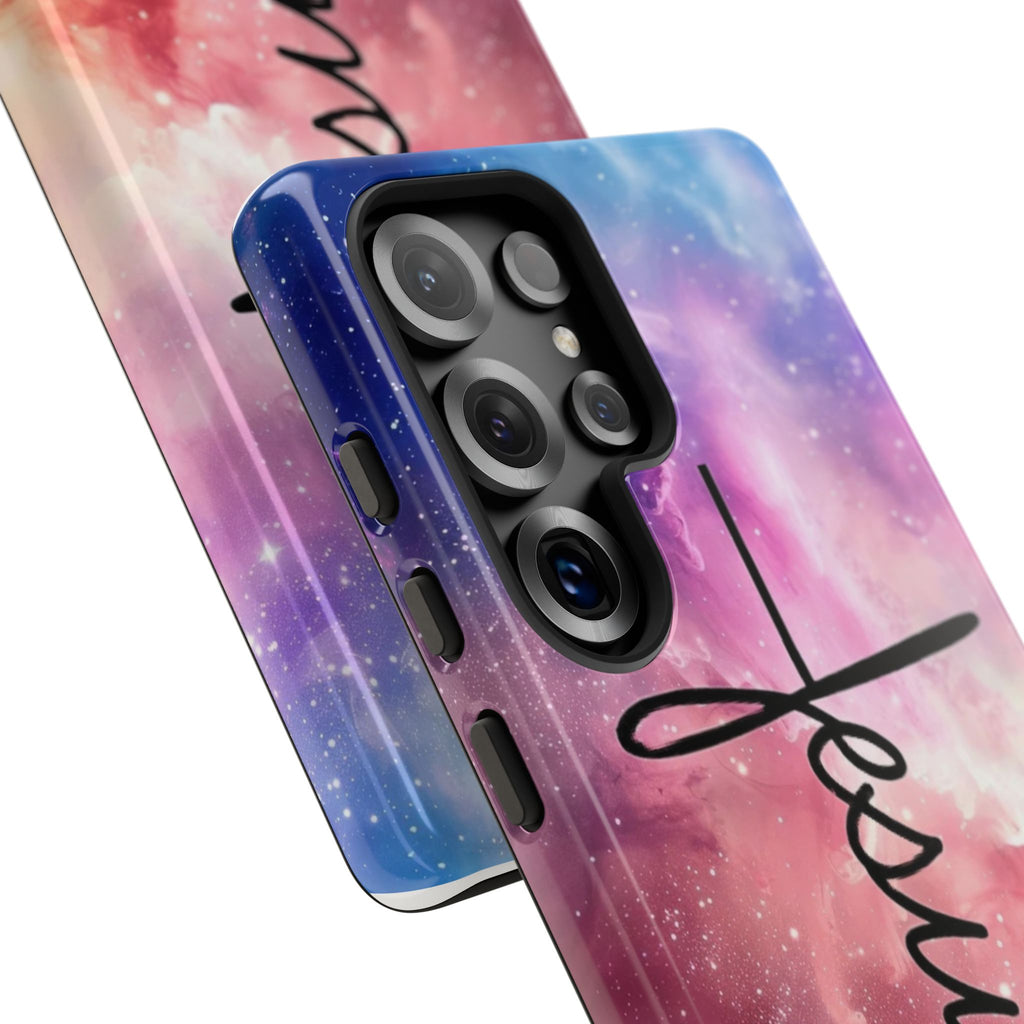 Jesus Cross Phone Case — Galaxy Pink Gradient Christian iPhone Cover