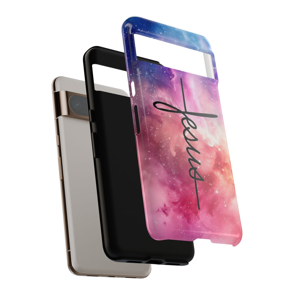 Jesus Cross Phone Case — Galaxy Pink Gradient Christian iPhone Cover