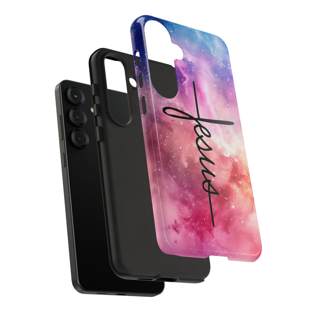 Jesus Cross Phone Case — Galaxy Pink Gradient Christian iPhone Cover