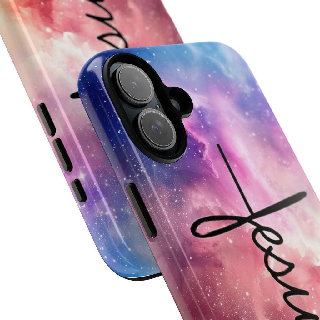 Jesus Cross Phone Case — Galaxy Pink Gradient Christian iPhone Cover