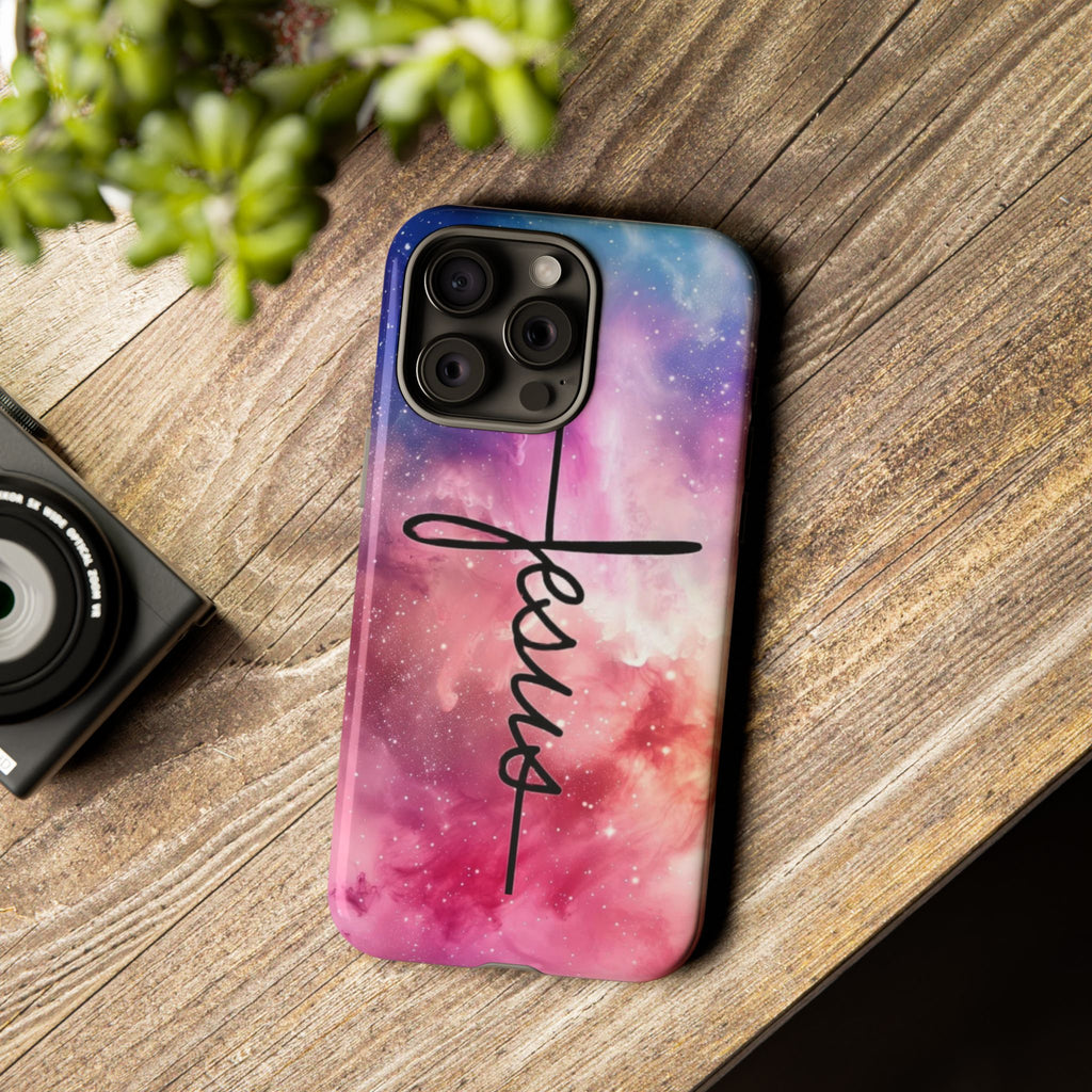 Jesus Cross Phone Case — Galaxy Pink Gradient Christian iPhone Cover