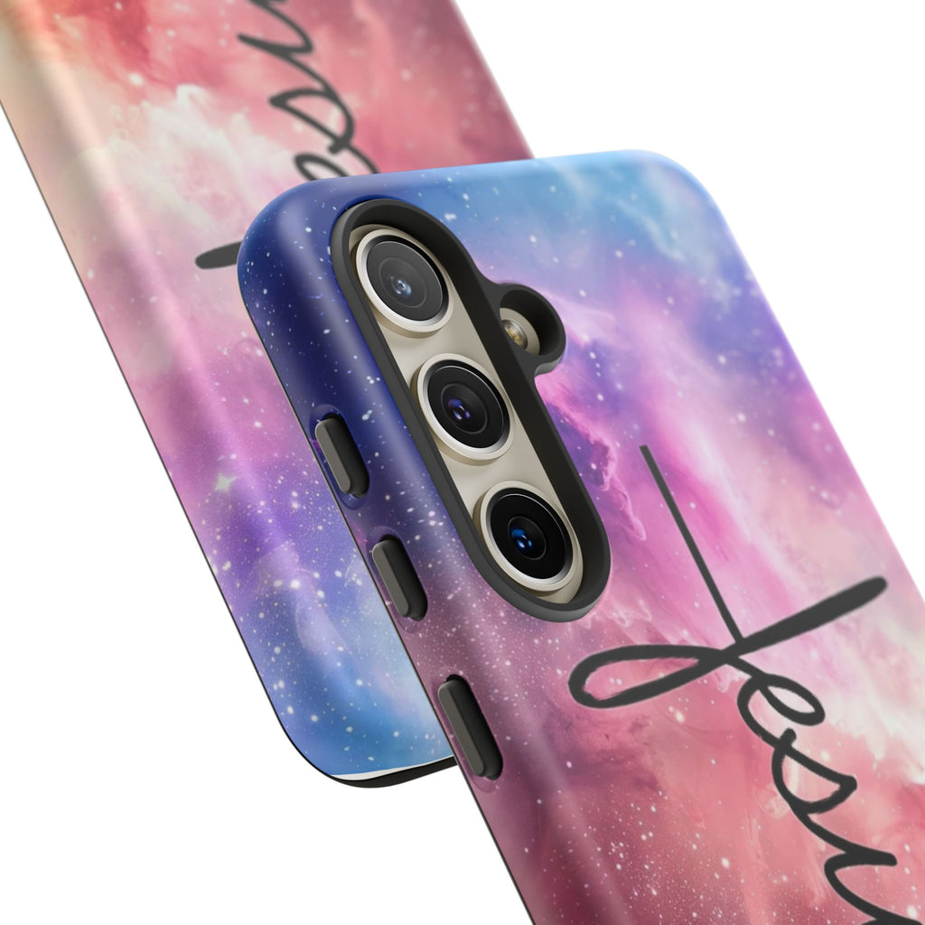 Jesus Cross Phone Case — Galaxy Pink Gradient Christian iPhone Cover