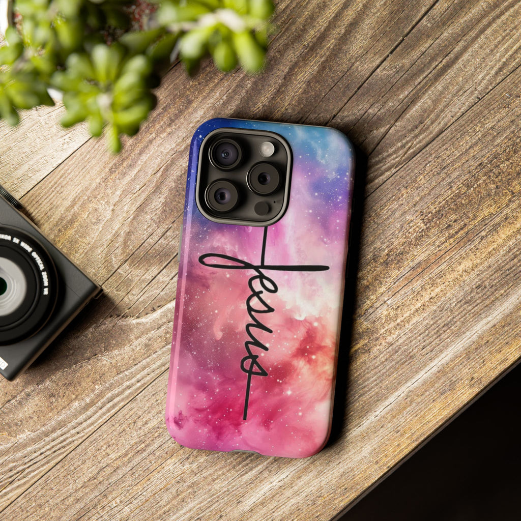 Jesus Cross Phone Case — Galaxy Pink Gradient Christian iPhone Cover