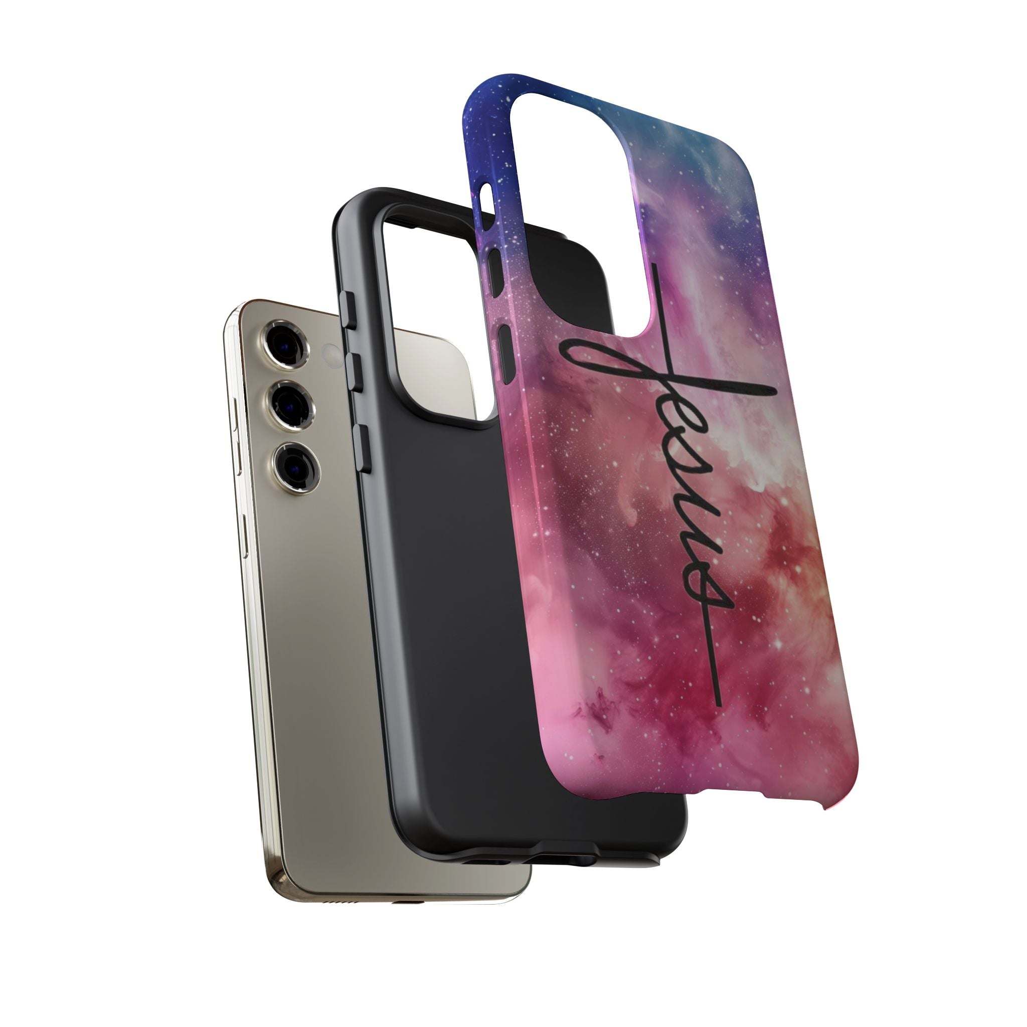 Jesus Cross Phone Case — Galaxy Pink Gradient Christian iPhone Cover
