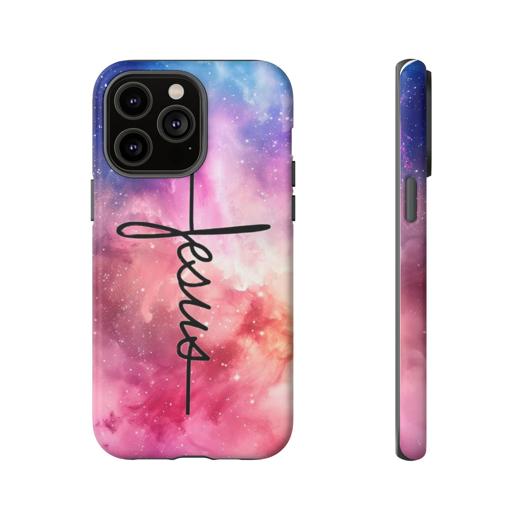 Jesus Cross Phone Case — Galaxy Pink Gradient Christian iPhone Cover