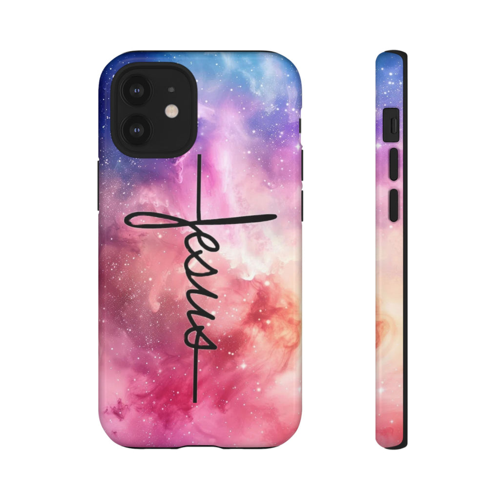 Jesus Cross Phone Case — Galaxy Pink Gradient Christian iPhone Cover