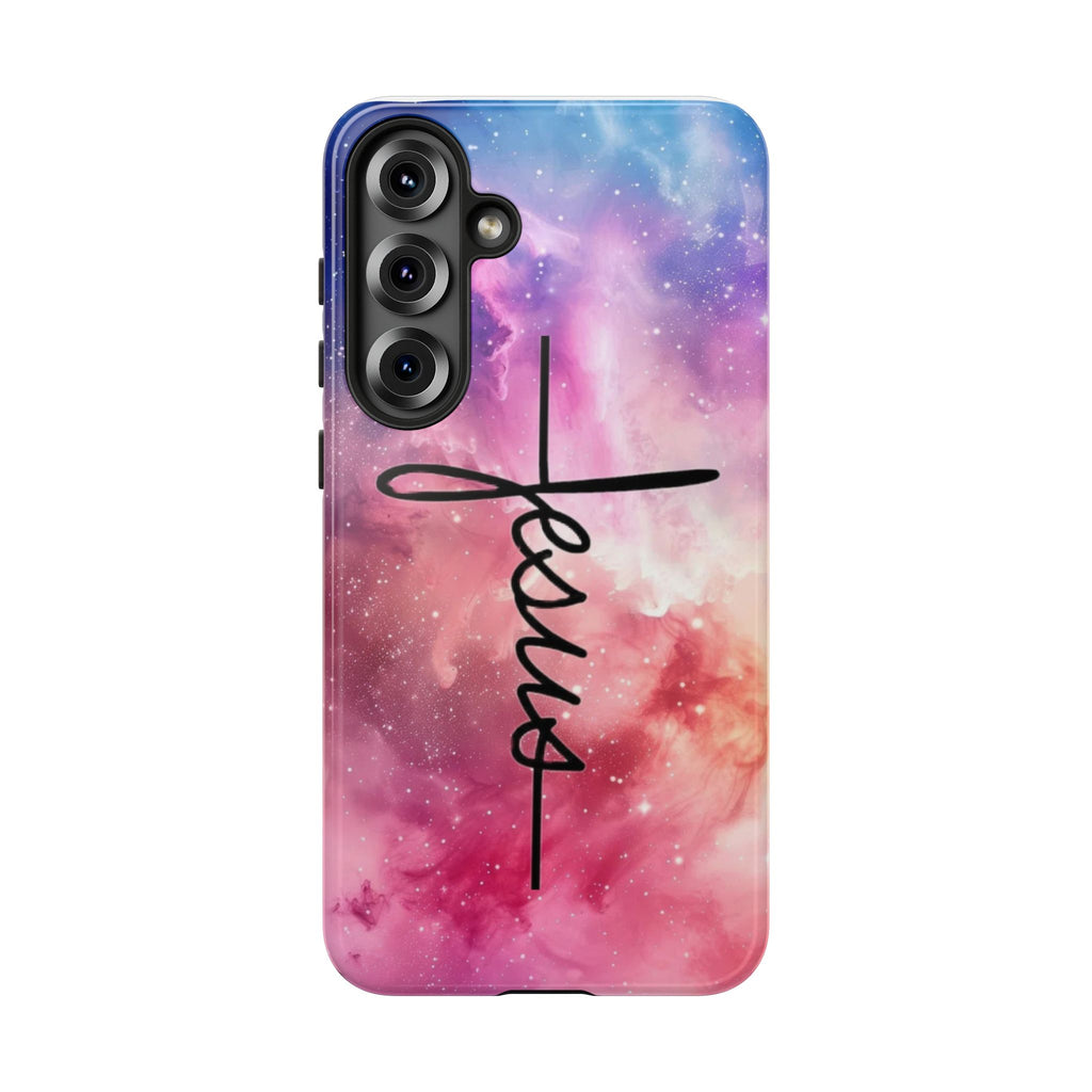 Jesus Cross Phone Case — Galaxy Pink Gradient Christian iPhone Cover