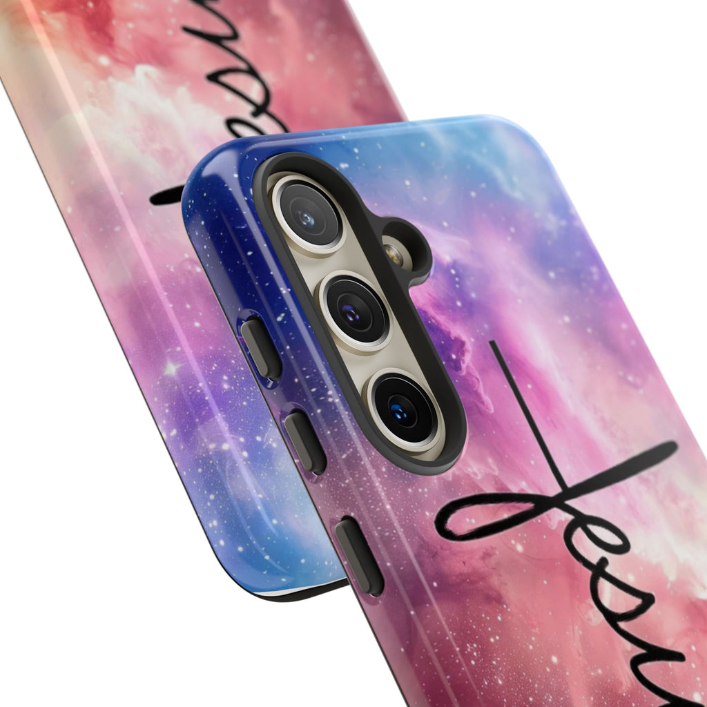 Jesus Cross Phone Case — Galaxy Pink Gradient Christian iPhone Cover