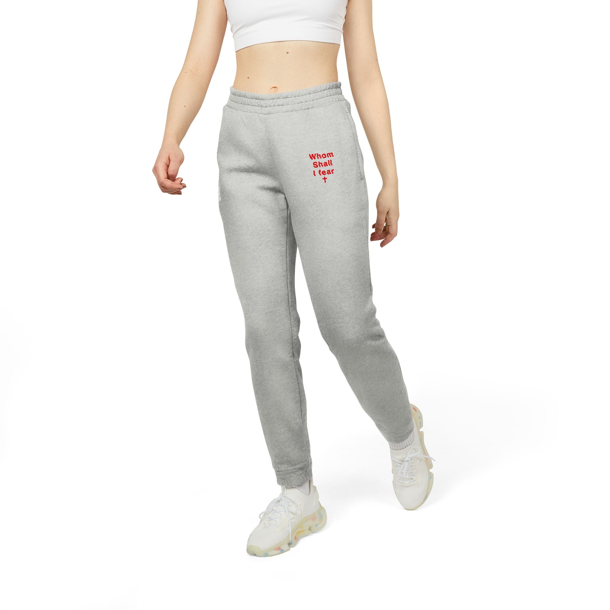 Fleece Joggers — Grey Sweatpants with Small Red “When I Cheat I Lose” Heart Graphic