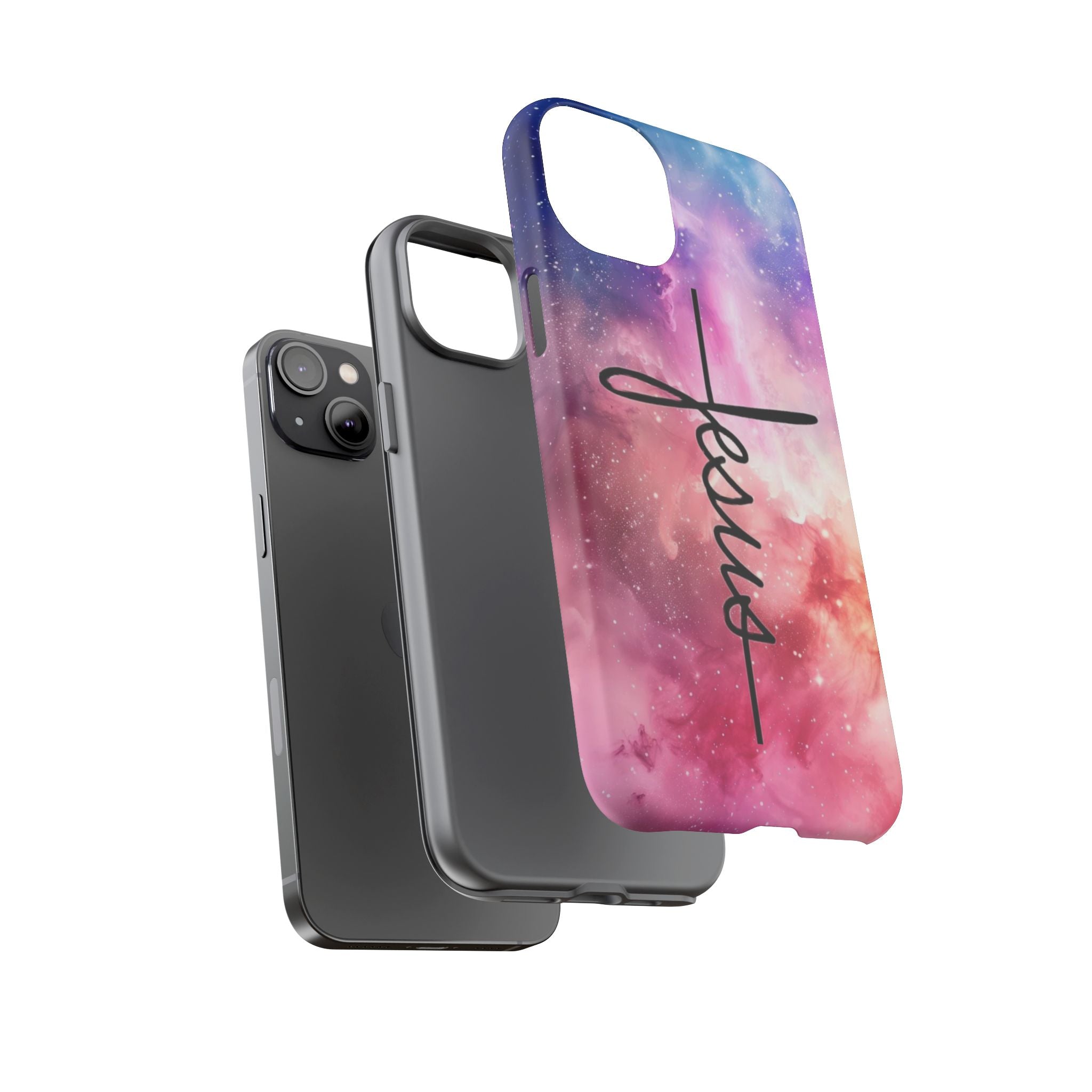 Jesus Cross Phone Case — Galaxy Pink Gradient Christian iPhone Cover