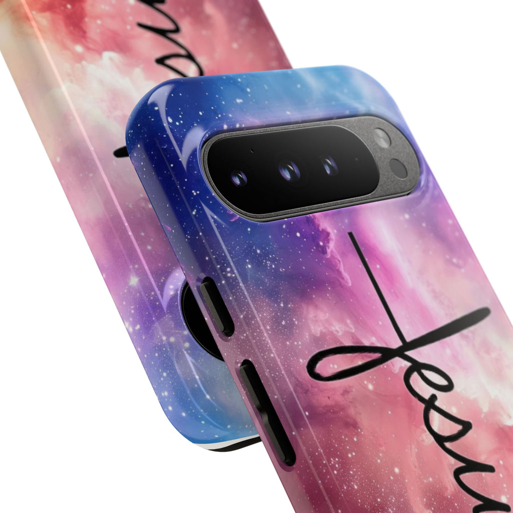 Jesus Cross Phone Case — Galaxy Pink Gradient Christian iPhone Cover