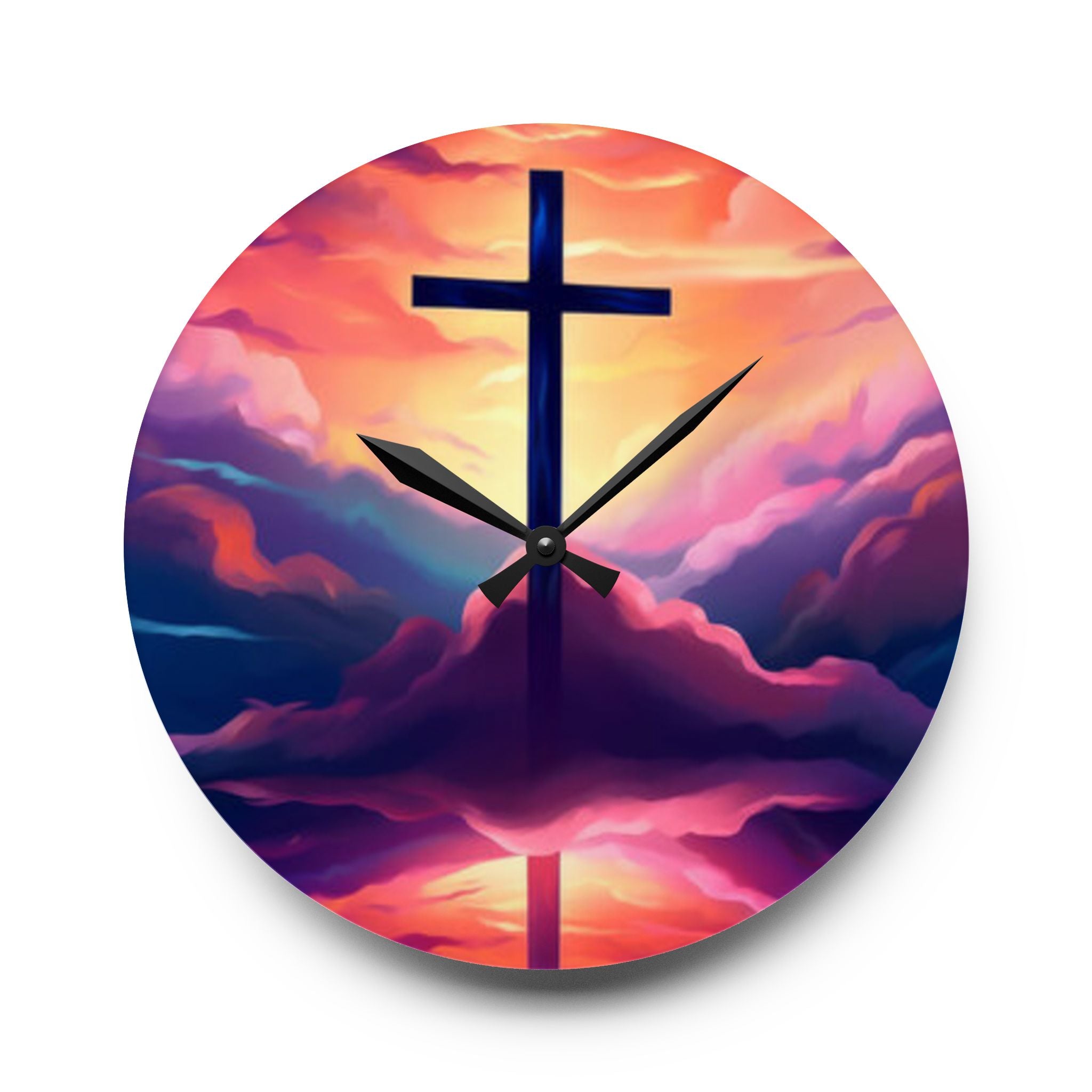 Sunset Cross Acrylic Wall Clock – Christian Inspirational Home Decor