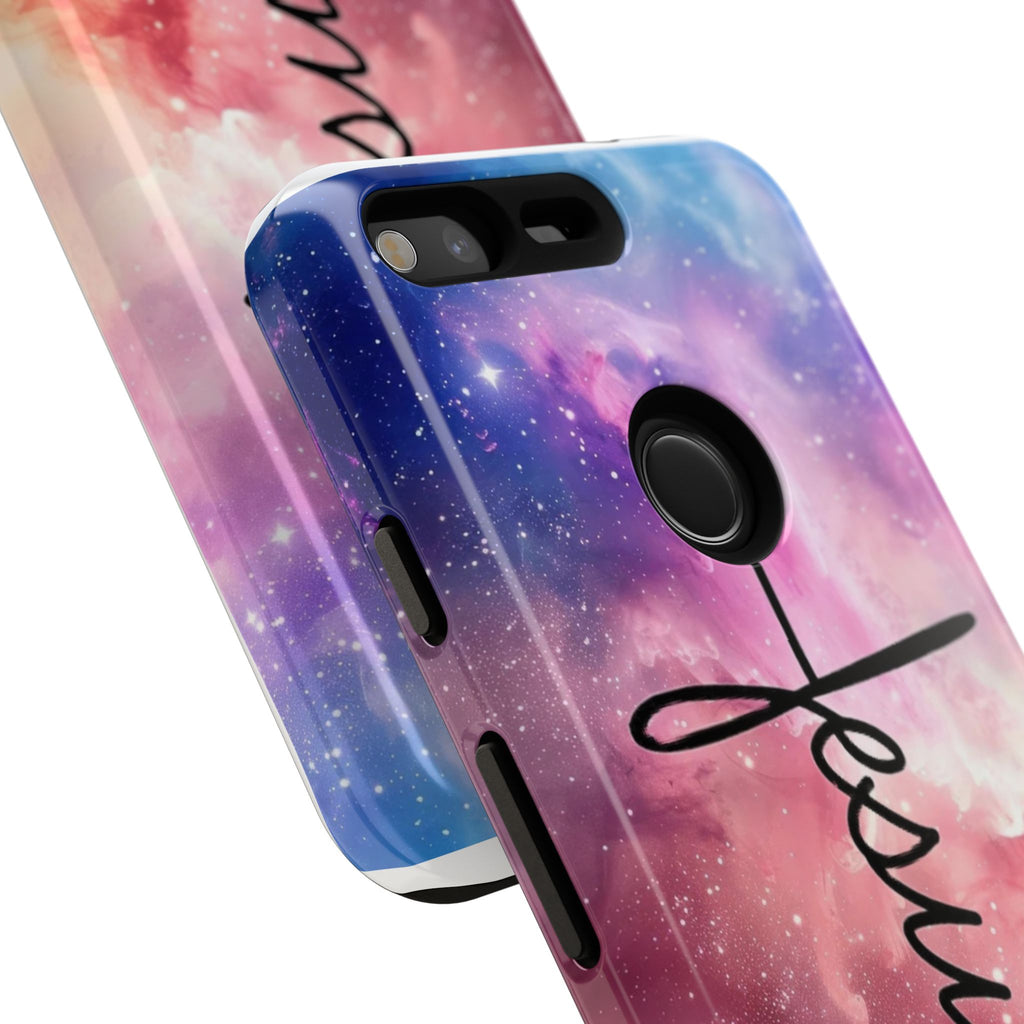 Jesus Cross Phone Case — Galaxy Pink Gradient Christian iPhone Cover