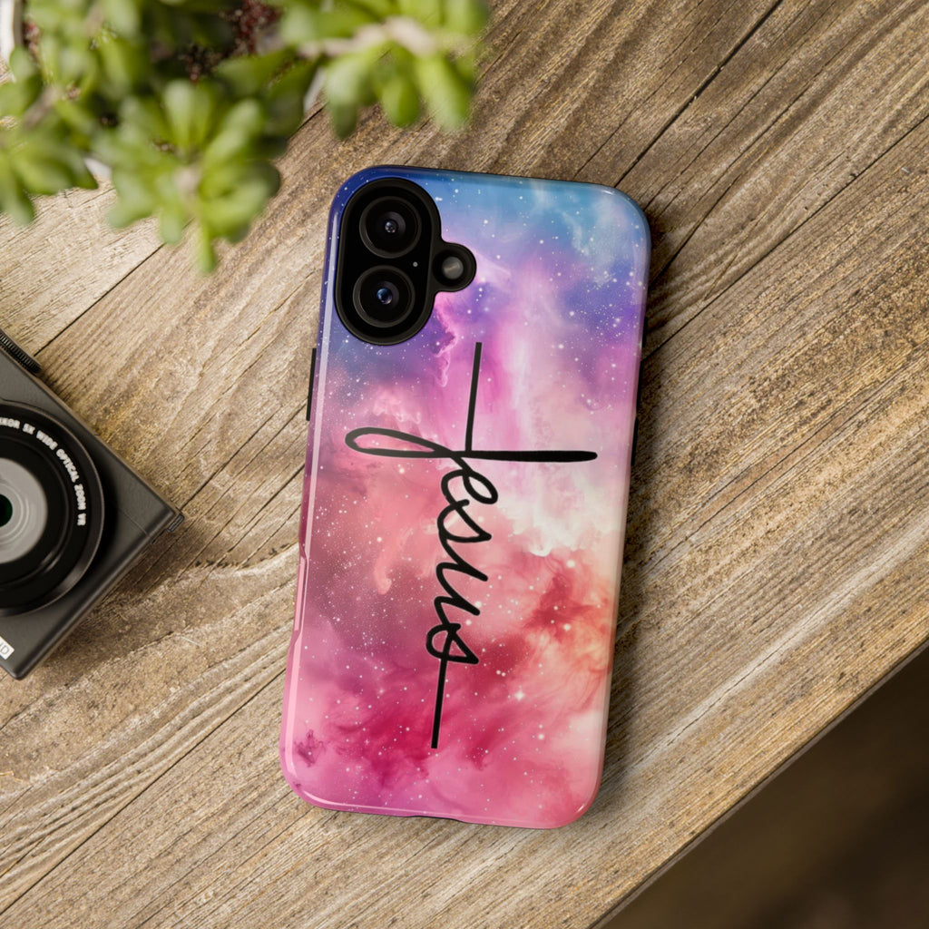 Jesus Cross Phone Case — Galaxy Pink Gradient Christian iPhone Cover