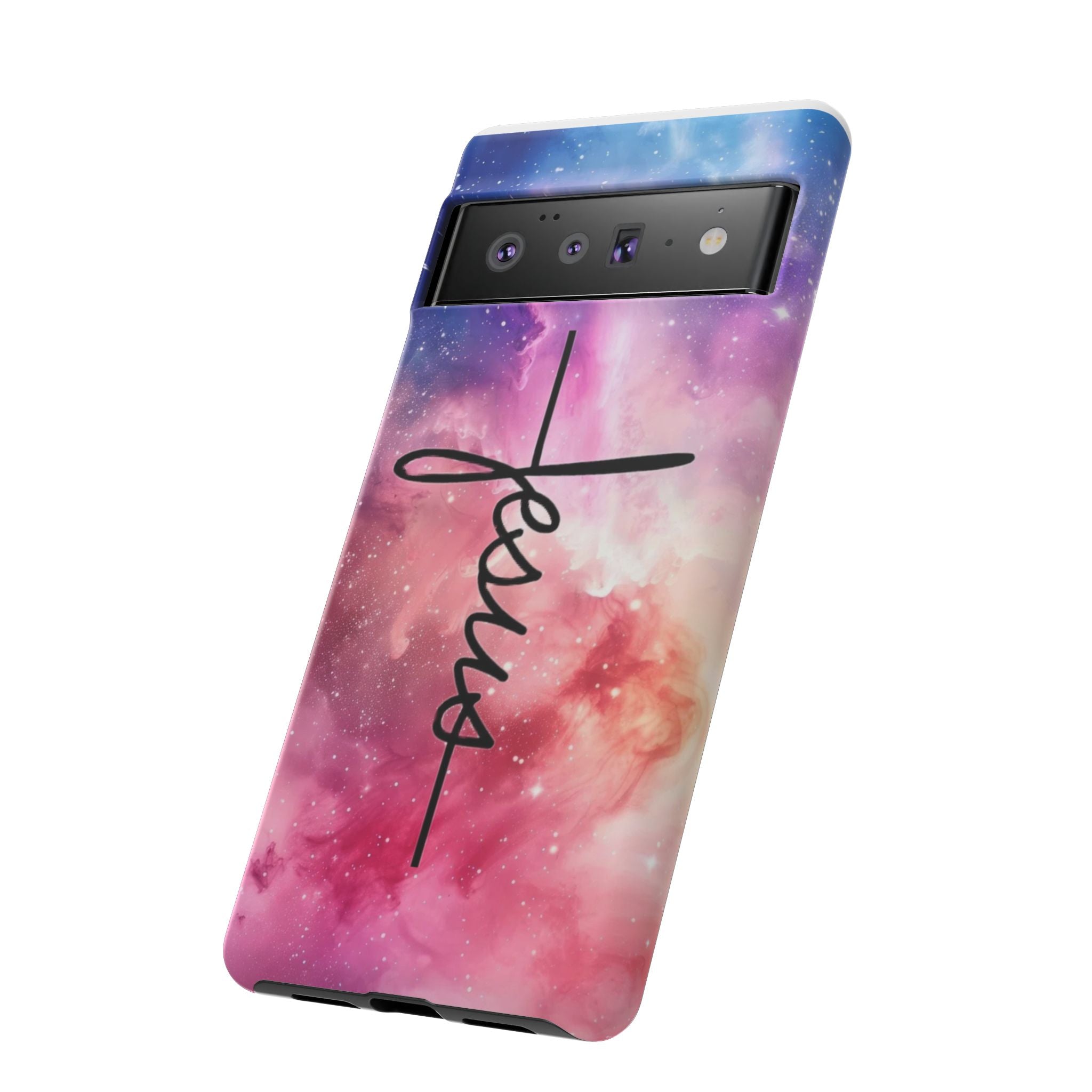 Jesus Cross Phone Case — Galaxy Pink Gradient Christian iPhone Cover